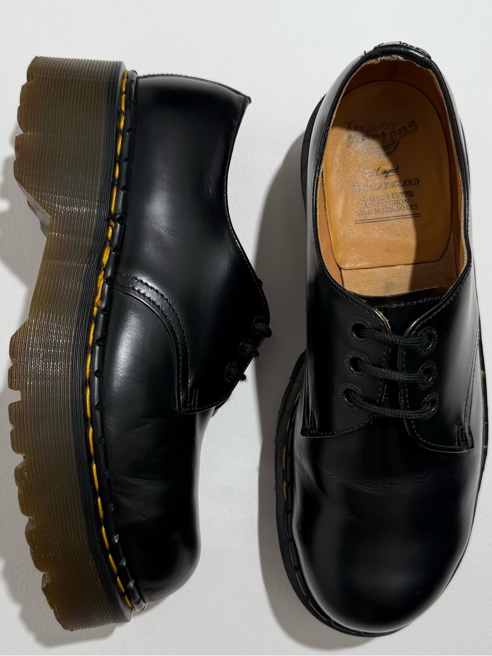 Vintage Dr. Martens 1925 Black Leather Steel Toe Platform Oxfords UK 7